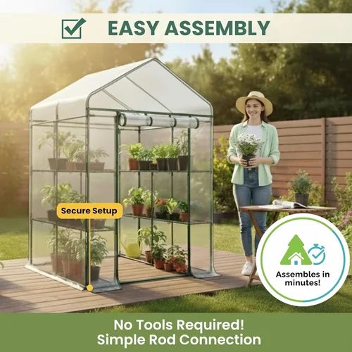 Miniatura 5 de Invernadero - Invernadero de entrada con 8 estantes resistentes y cubierta de PVC para uso en interior o exterior - 56 x 56 x 76 pulgadas Casa Verde