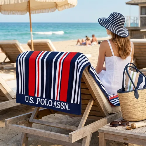 Miniatura 3 de U.S. Polo Assn. Toalla de playa de gran tamaño (40 x 70 pulgadas), diseño náutico a rayas, de lujo, algodón de felpa de calidad de hotel para baño