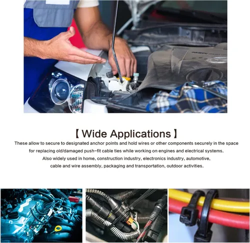 Miniatura 3 de 120 paquetes de bridas de cables para coche, bridas de nylon con montaje a presión, bridas de cierre autoadhesivas, bridas de cierre