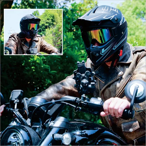 Miniatura 6 de Casco de motocross ATV motocicleta de cara completa todoterreno E Bike casco DOT con gafas y guantes máscara de rayas azules M (22.0-22.4 in)