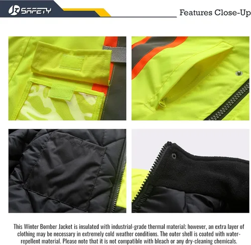Miniatura 5 de JKSafety Chaqueta bomber de seguridad de alta visibilidad para hombres y mujeres Chaqueta de seguridad de invierno duradera e impermeable