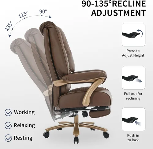 Miniatura 5 de EXCEBET Silla de oficina ejecutiva grande y alta con reposapiés, capacidad de 400 libras, silla de oficina ergonómica de respaldo alto con soporte