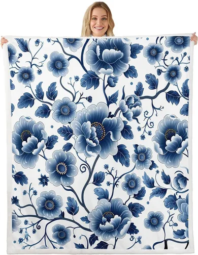 Miniatura 15 de Manfei Rustic Floral Flannel Fleece Throw Blanket 40"x50" Blooming Flowers Fuzzy Blanket for Sofa Couch Retro Plant Farmhouse All Season Bed Dark