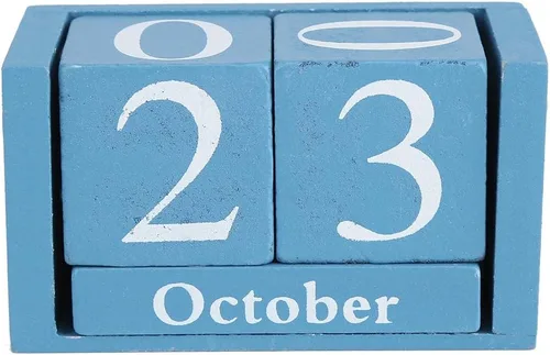 Calendario de escritorio de madera, calendario de escritorio vintage de mesa con año perpetuo, bloque de madera con fecha de mes para decoración de