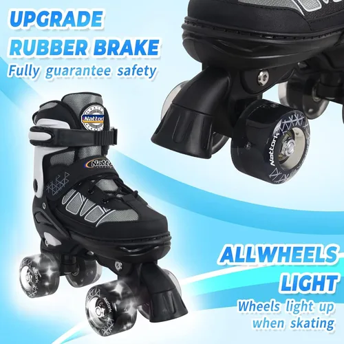 Miniatura 2 de Nattork Patines de ruedas para niños y niñas, 4 tamaños ajustables con ruedas iluminadas para niños principiantes para interiores y exteriores Negro