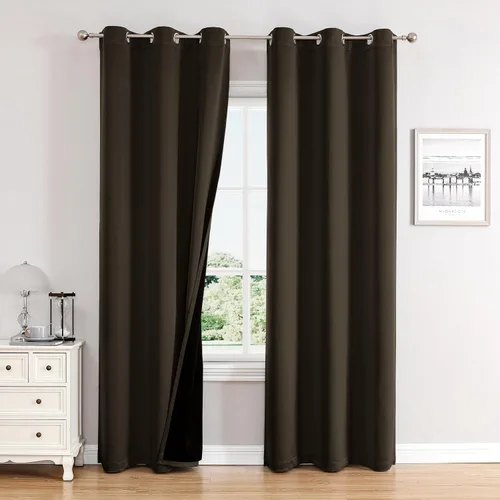 Miniatura 42 de ChrisDowa - Cortinas 100% opacas, para dormitorio, con forro negro, 2 capas gruesas, aislamiento térmico y ojales, 63 pulgadas de largo, juego de 2