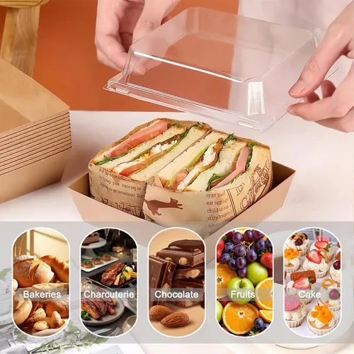 Miniatura 3 de Paquete de 100 Cajas de Charcutería con Tapas Transparentes, 5.5 Pulgadas Mini Envases de Comida para Llevar+200 Palillos para Cóctel+100 Etiquetas