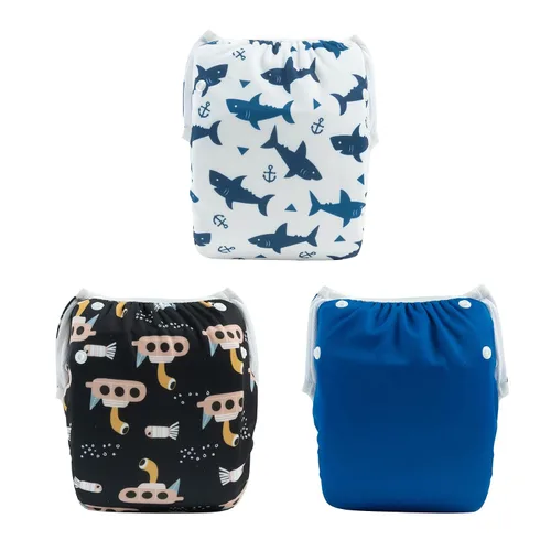 Miniatura 110 de Alva, Pañales de bebé para nadar, paquete de 2 unidades, talle único, reutilizable, lavable y ajustable de 0 a 36 meses. Tamaño de 10 a 40 lbs