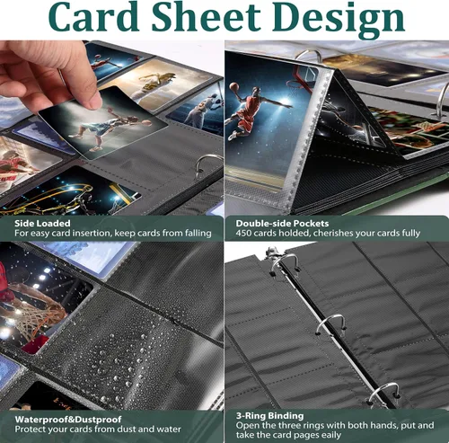 Miniatura 5 de WOT I Carpeta Deluxe para Tarjetas Coleccionables, 450 Bolsillos, Fundas para Carpeta de Tarjetas Coleccionables, Carpeta de Cuero Recargable de 3