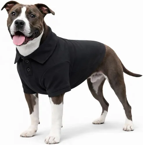 Miniatura 25 de lovelonglong Polo básico para perro, de algodón de primera calidad, para perros grandes, medianos y pequeños, con cuello de dos botones, color Negro