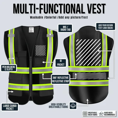 Miniatura 7 de Chaleco de Seguridad Reflectante de Alta Visibilidad Personalizable con Logo y 5 Bolsillos Hi Vis Chaleco Ropa de Trabajo Protectora para Exteriores