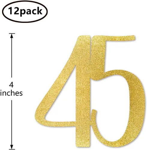 Miniatura 2 de Palitos dorados para centro de mesa de cumpleaños número 45, paquete de 12 decoraciones de fiesta de aniversario con purpurina dorada