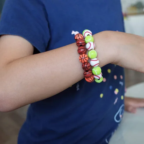 Miniatura 6 de 15 estilos de cuentas deportivas para fútbol, béisbol, baloncesto, tenis, voleibol, fútbol americano con 1 rollo de cuerda elástica y una caja