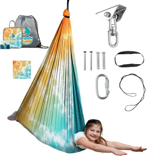 Miniatura 25 de Columpio sensorial de interior para niños o exterior – Soporta 300 libras, doble capa y giro de 360°, columpio hamaca de terapia de compresión