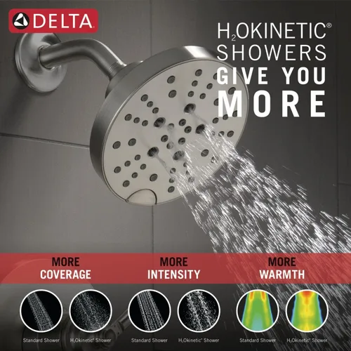 Miniatura 5 de Delta Faucet Saylor Serie 17 Kit de moldura de válvula de ducha de níquel cepillado con cabezal de ducha H2Okinetic, sistema de ducha Delta, juego