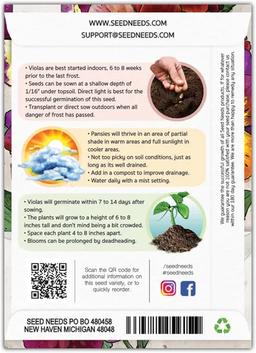 Miniatura 2 de Seed Needs Semillas de viola para plantar violas Bambini, flores anuales de polinización abierta para plantar y cultivar un jardín de mariposas