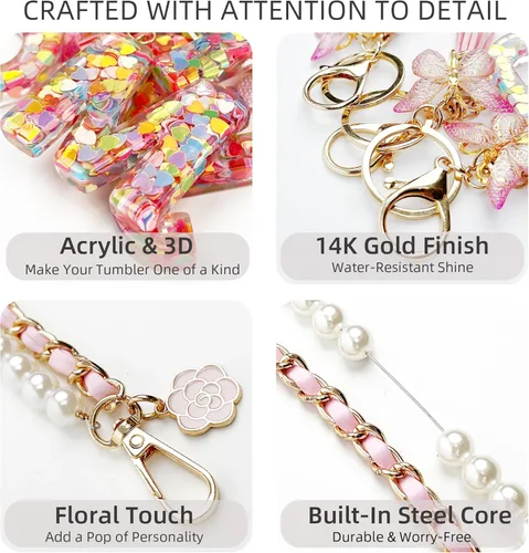 Miniatura 3 de Letter Handle Strap Accessories with Cute Initial Charm Compatible with Owala Water Bottle 24oz 32oz 40oz Owala Kids Rosado