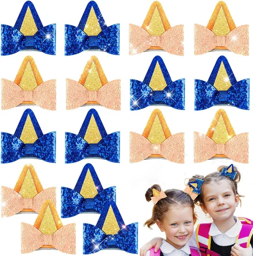 Unittype 16 Pcs Blue Ear Hair Clips Glitter Bow Accessories for Kids Halloween Cosplay Animal Birthday Party Supplies