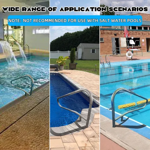 Miniatura 2 de ECOTRIC Pasamanos de piscina Riel de escalera de piscina 49-3/8 "X35-3/8 304 de acero inoxidable montado en cubierta cruzada soporte 300Lbs