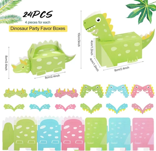 Miniatura 2 de DPKOW Paquete de 24 cajas de golosinas de dinosaurio, bolsas de dulces para recuerdos de fiesta, cajas de golosinas de dinosaurios en forma 3D