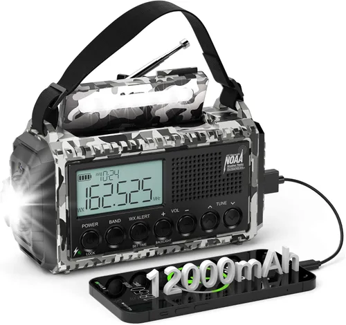 Miniatura 12 de AUTO NOAA Radio de emergencia de alerta, manivela solar portátil AM FM radio meteorológica de onda corta para supervivencia, radio a