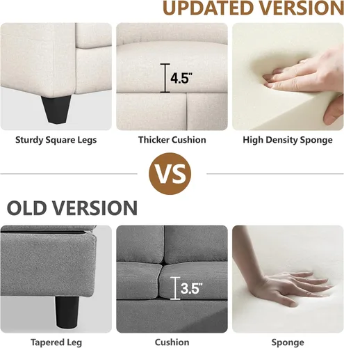 Miniatura 3 de Sofá modular convertible en forma de L, sofás beige para sala de estar con diván reversible, sofás modulares de lino moderno de 3 asientos para sala