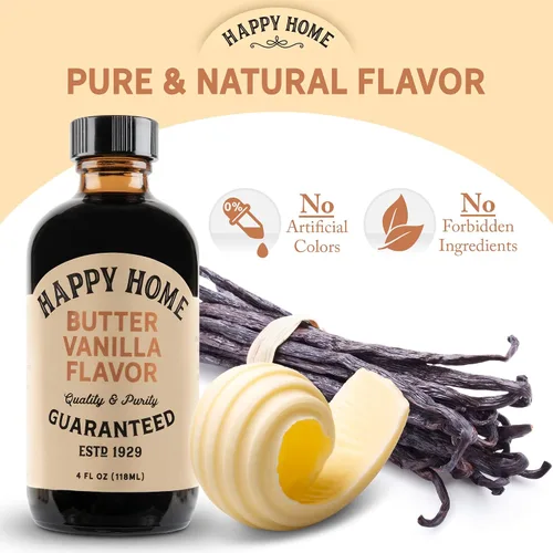 Miniatura 2 de Happy Home Sabor a vainilla de mantequilla natural premium, certificado Kosher, 4 onzas.