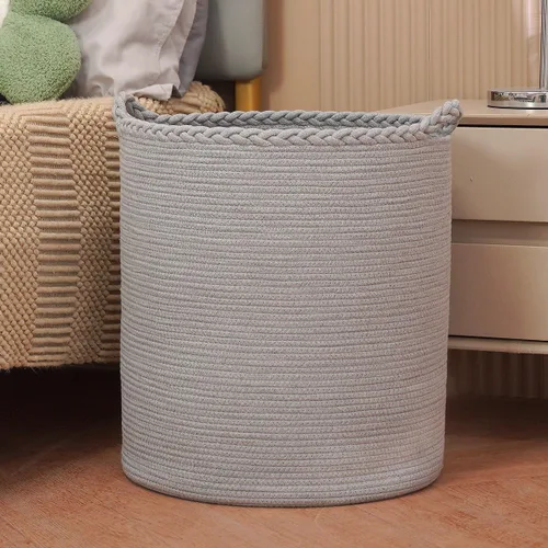 Cesta de lavandería tejida de gran tamaño de 90 litros, cesta de lavandería alta de algodón para mantas, ropa, almohadas, juguetes, zapatos, cubo de