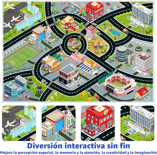 Miniatura 2 de Alfombra de Coches para Niños, Alfombra de Juego para Coches de Juguete y Tren, Alfombra de Juego de Tráfico Vial para Niños, Alfombra de Área