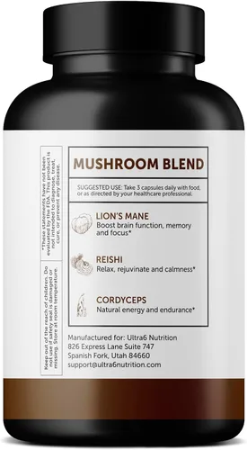 Miniatura 2 de Ultra6 Nutrition Cápsulas orgánicas de melena de león, suplemento de melena de león con Reishi y Cordyceps - Suplemento cognitivo y de salud