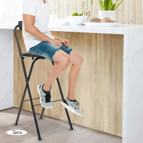 Miniatura 2 de 2 Pcs Folding Bar Stool with Backrest 275Lbs Tall Foldable Chair 29.5 Inch Freestanding Portable Folding Stool with PVC Caps for Kitchen Island Shop
