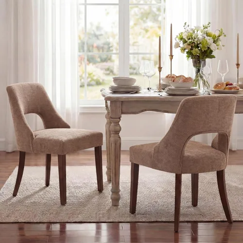 Miniatura 22 de UVV Juego de 2 sillas de comedor de madera, sillas de comedor modernas de mediados de siglo tapizadas en tela para cocina y comedor, silla de cena