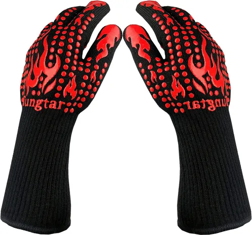 Miniatura 7 de Guantes de horno con dedos para barbacoa, resistentes al calor, guantes de horno de 1472 ℉ 14 pulgadas, resistentes a cortes, guantes de cocina