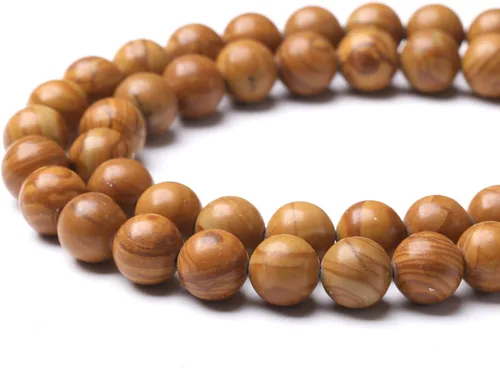 Miniatura 3 de 45 piezas de cuentas de piedra natural de jaspe de madera en grano de madera de 8 mm, forma redonda, adecuadas para joyería, pulseras de bricolaje
