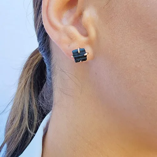 Miniatura 60 de Aretes de piedra preciosa natural en bruto con oro rosa sobre plata de ley 925, 6 a 0.276 in, regalo de piedra de nacimiento de calidad genuina