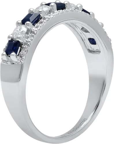 Miniatura 19 de Dazzlingrock Collection Anillo de boda de 9 piedras de zafiro azul princesa y diamante blanco redondo de 0.098 in cada uno en oro de 14 quilates