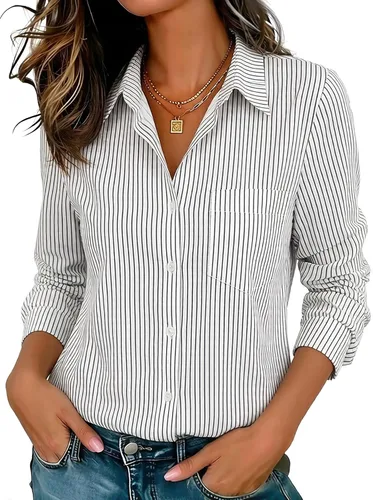 Miniatura 41 de Camisas elásticas suaves sin arrugas con botones para mujer, tops transpirables que absorben la humedad para vestir casual de trabajo