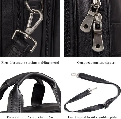 Miniatura 5 de Augus Maletín de viaje de negocios de cuero genuino bolsas de lona para hombres bolsa de portátil se adapta a 15.6 pulgadas portátil
