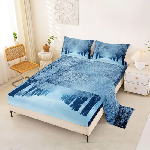 Miniatura 22 de Erosebridal Juego de sábanas de árbol de Navidad, tamaño individual, juego de sábanas de copos de nieve de Navidad para niños y niñas, sábanas