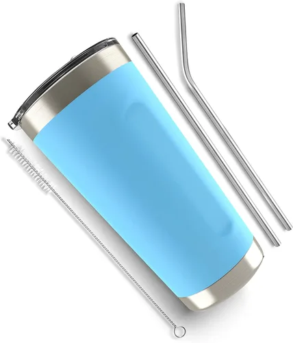 Miniatura 4 de Regalos personalizados para hombres – 20 onzas – Vasos personalizados con tapa, azul cielo, tazas de café de viaje aisladas, juego de popote