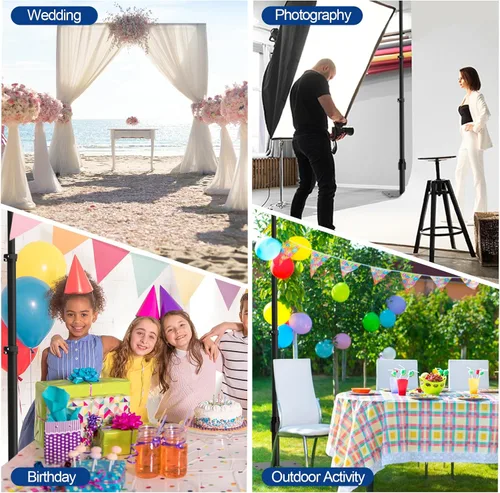 Miniatura 7 de EMART Soporte de fondo resistente de 10 x 10 pies, kit de fotografía de fondo para fotos de tuberías y cortinas, marco de metal ajustable con base