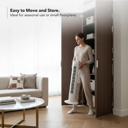 Miniatura 7 de OVENTE Ventilador de torre de 32 pulgadas para dormitorio, ventilador de soporte portátil con oscilación de 90°, velocidad ajustable, ventilador