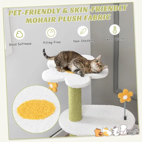 Miniatura 7 de Tangkula Bonito árbol para gatos, torre para gatos de flores con poste rascador de sisal, perca en forma de hoja de felpa, condominio espacioso