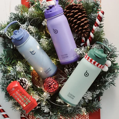 Miniatura 8 de BOTTLE BOTTLE Botella de agua deportiva de 16 onzas de acero inoxidable aislada para niños con pajita y porta pastillas para regalos y la escuela