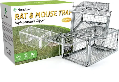 Kensizer Paquete de 2 trampas para jaula animal, humana, que funciona para ratones, ratones, ardillas, ratones, ratones, ratones, hámsteres y otros