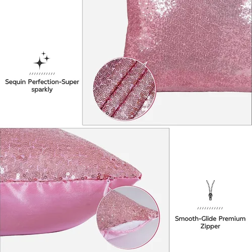 Miniatura 4 de Poise3EHome Fundas de almohada decorativas de 18 x 18 pulgadas, color rosa fucsia con lentejuelas, para sofá, cama, sala de estar, Navidad