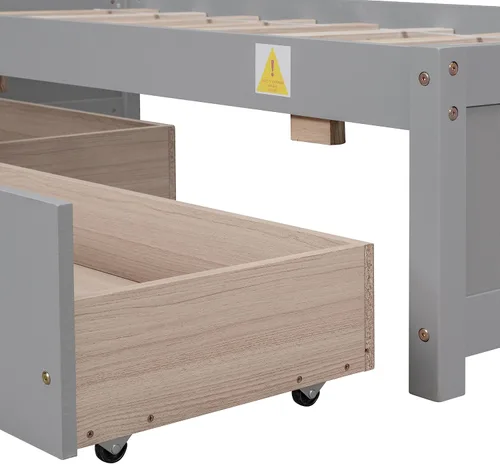 Miniatura 8 de HomSof Cama individual con 2 cajones, madera maciza, no necesita somier, gris