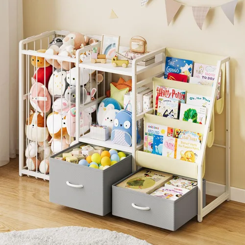 Miniatura 10 de Estantería para niños y organizador de juguetes Twinkoo, estante resistente de 3 niveles, estantería con bandeja y 2 contenedores de juguetes