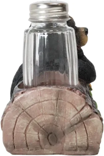 Miniatura 6 de Ebros - Oso de bebé negro sentado en tronco con ardilla, salero y pimentero, estatua de 6.75 pulgadas de largo, cabaña larga, oso caprichoso, centro