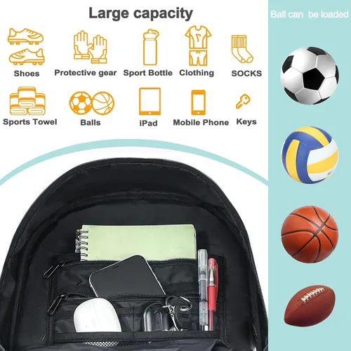 Miniatura 5 de DAFISKY Mochila de fútbol juvenil – Bolsa de fútbol con zapatos y compartimento para pelotas Bolsa deportiva para baloncesto, voleibol, fútbol